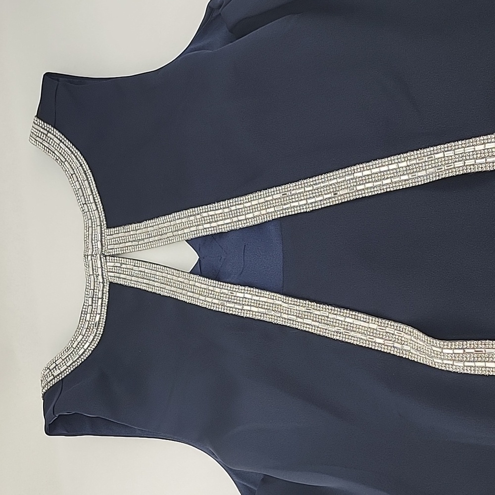 Navy Blue Cocktail Dress Siliver Rinestone Vneck Ark Co Size M - Picture 10 of 10